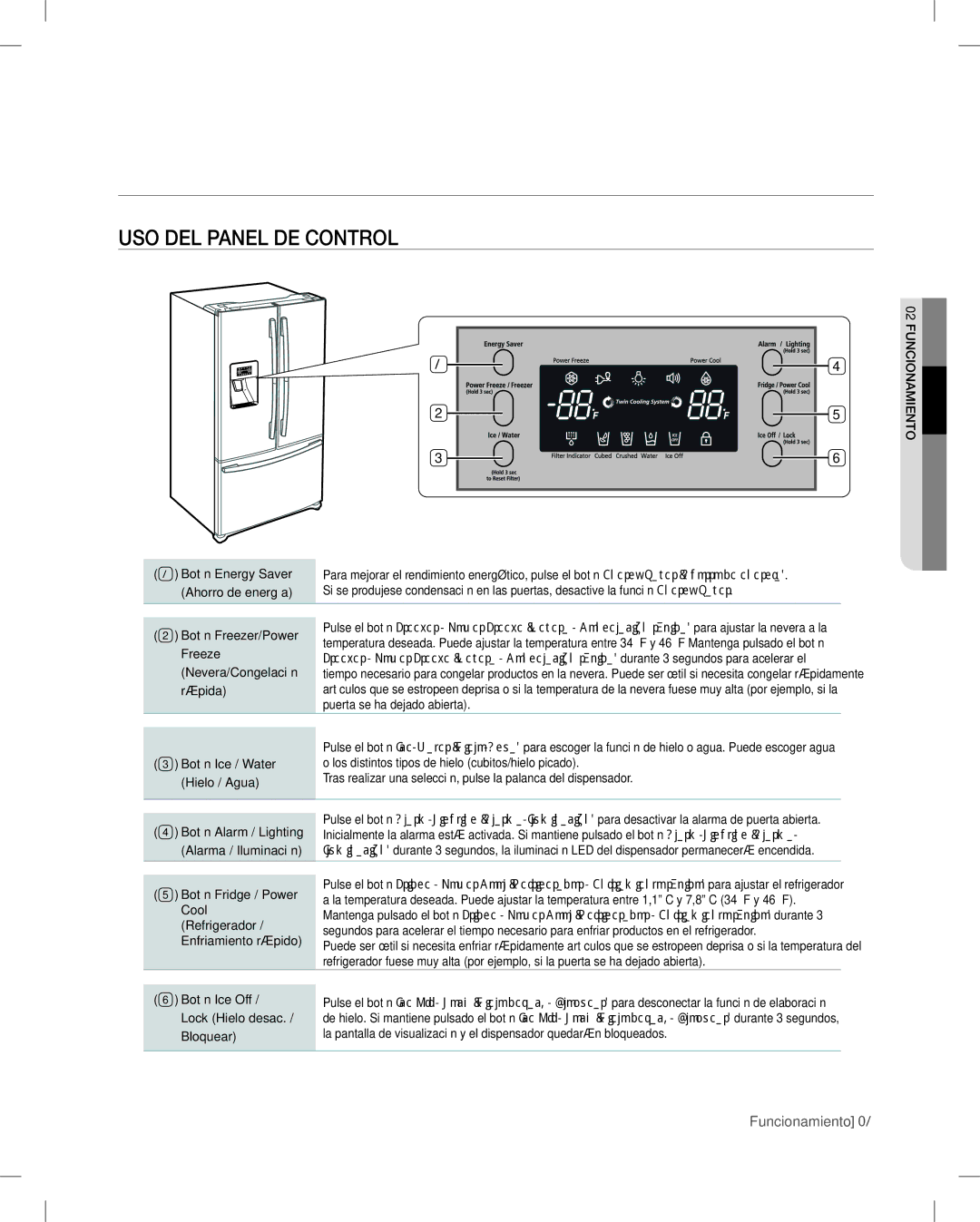 Samsung RF26V user manual Funcionamiento del refrigerador Samsung de tres puertas, USO DEL Panel DE Control 