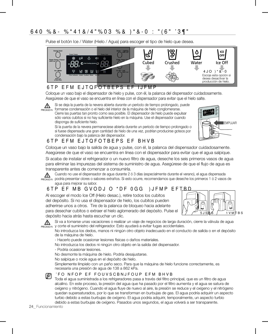 Samsung RF26V USO DEL Dispensador DE Hielo Y Agua Fría, Uso del dispensador de hielo, Uso del dispensador de agua 