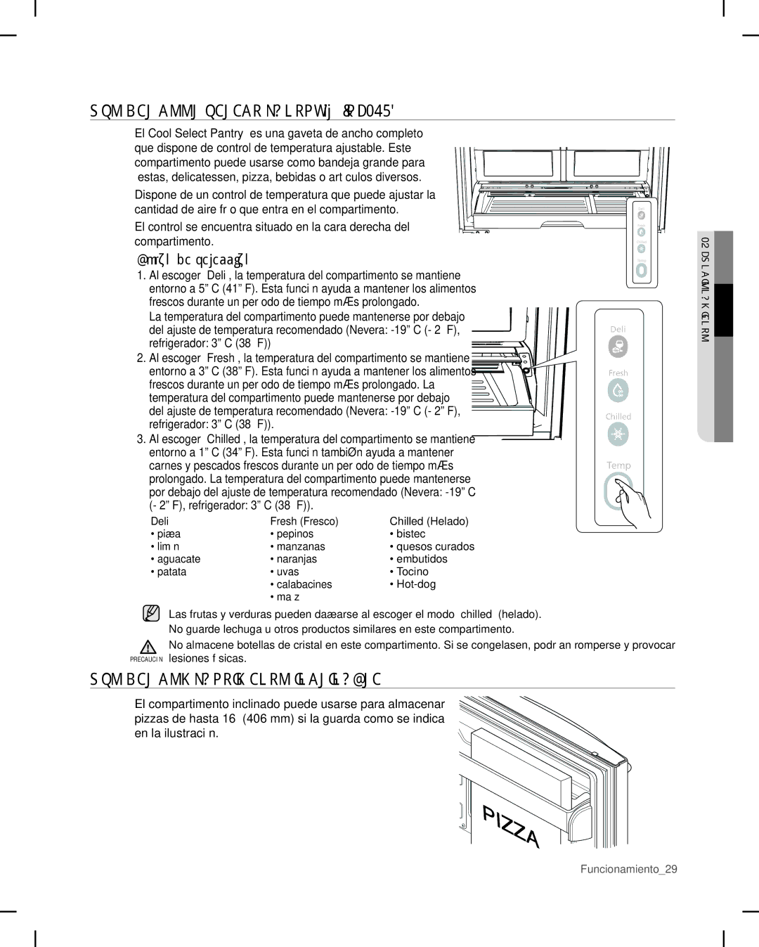 Samsung RF26V user manual USO DEL Cool Select Pantry RF267, USO DEL Compartimento Inclinable, Botón de selección 