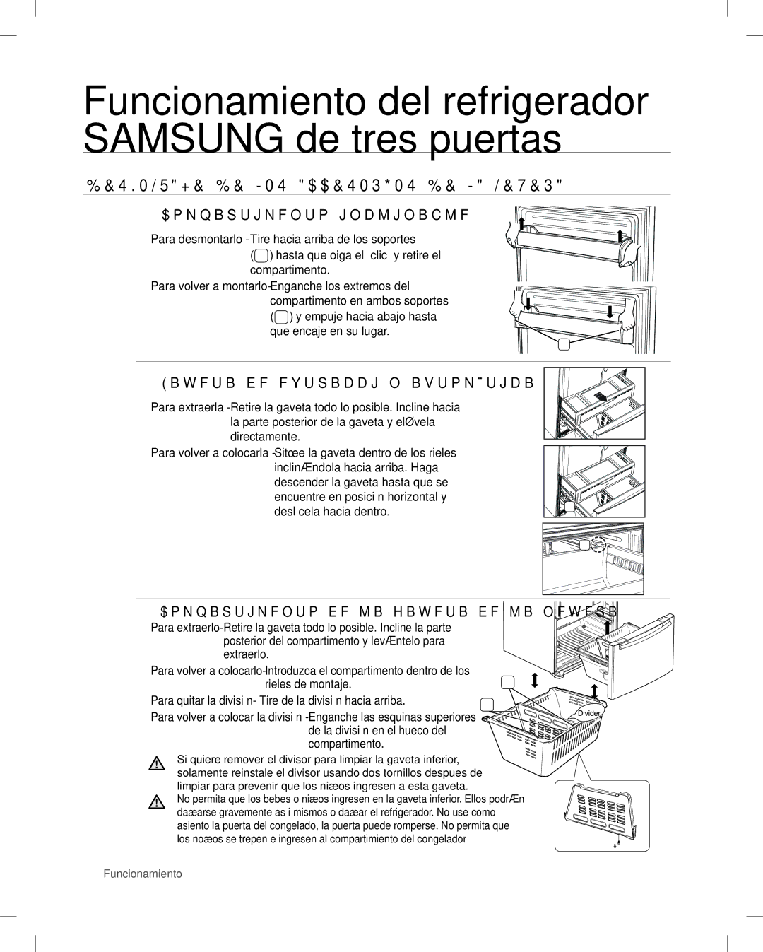 Samsung RF26V Desmontaje DE LOS Accesorios DE LA Nevera, Compartimento inclinable, Gaveta de extracción automática 