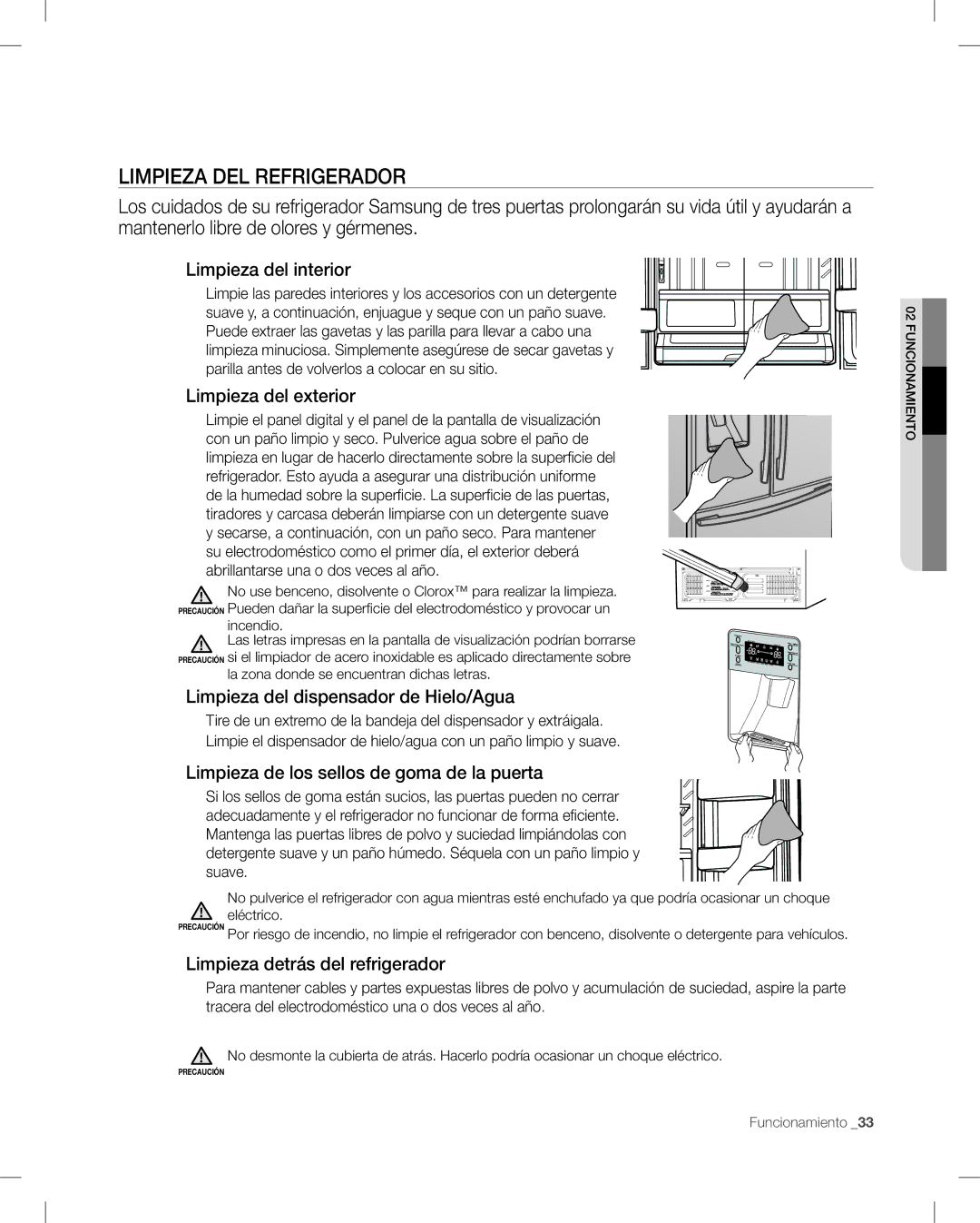 Samsung RF26V user manual Limpieza DEL Refrigerador 