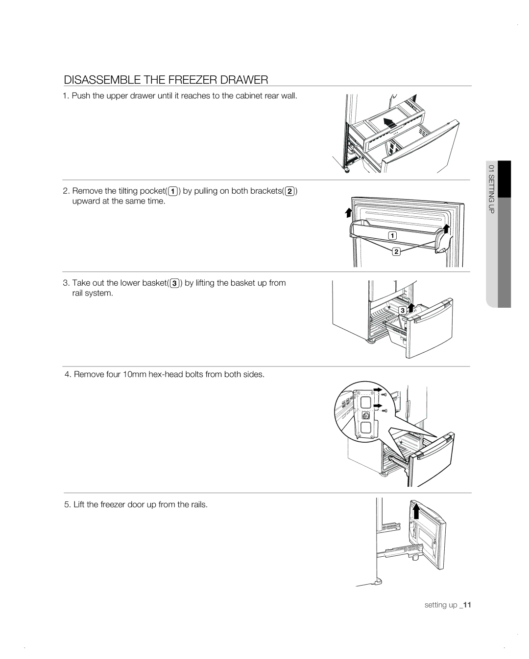 Samsung RF26VAB user manual Disassemble the freezer drawer 