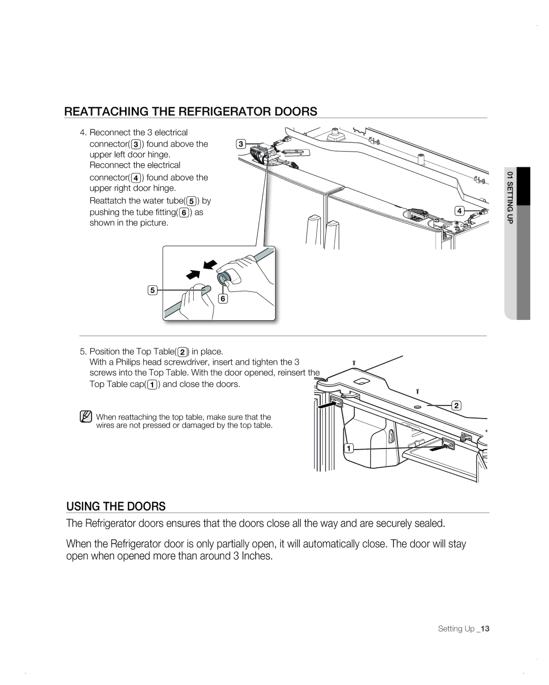 Samsung RF26VAB user manual Using the Doors, Position the Top in place 