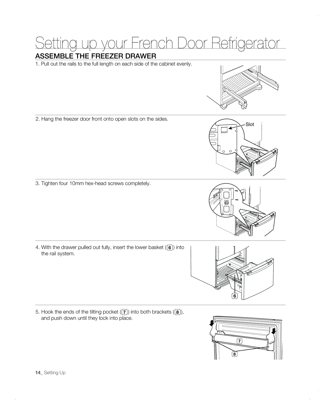 Samsung RF26VAB user manual Assemble the freezer drawer 