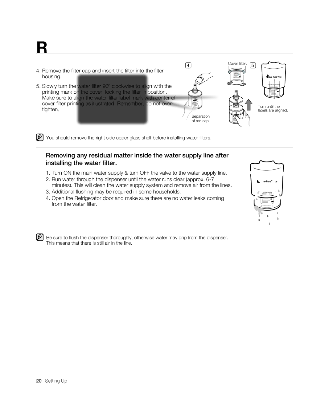 Samsung RF26VAB user manual Cover filter 