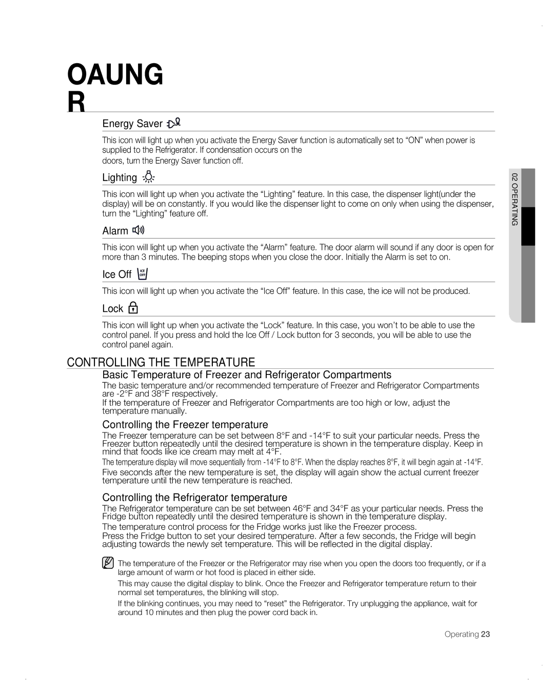 Samsung RF26VAB user manual Controlling the Temperature 