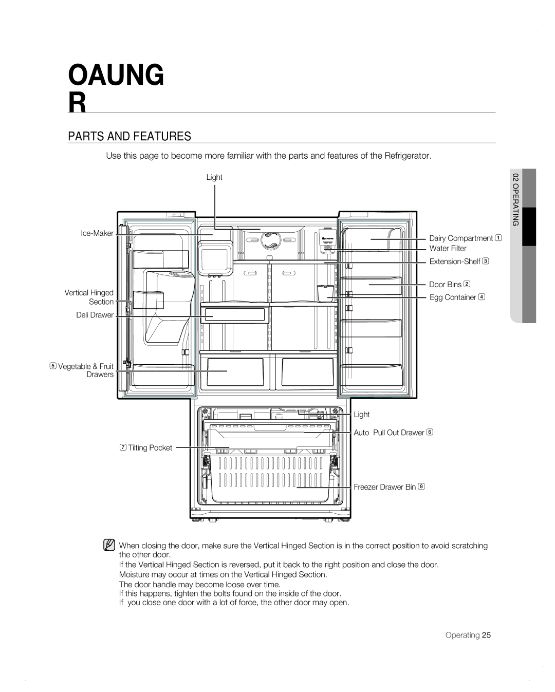 Samsung RF26VAB user manual Parts and Features 