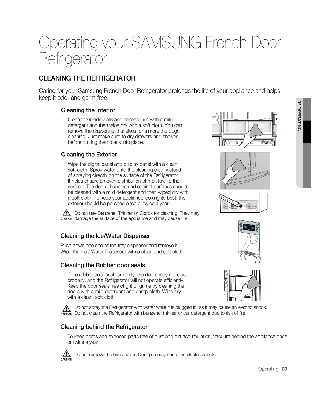 Samsung RF26VAB user manual Cleaning the Refrigerator 