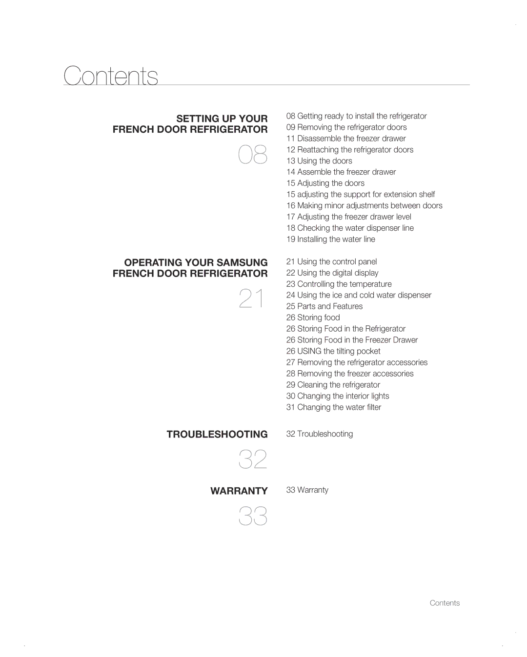 Samsung RF26VAB user manual Contents 