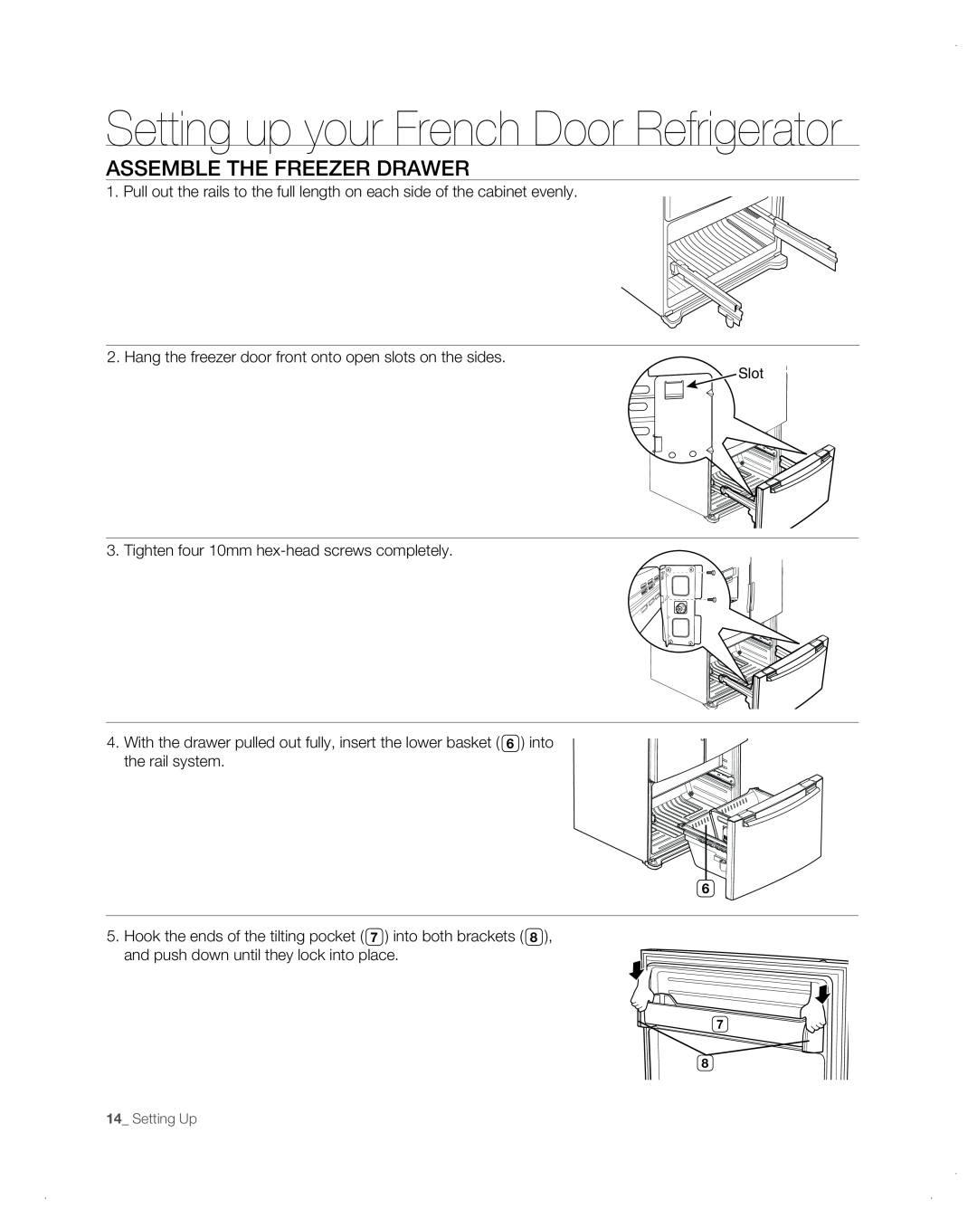 Samsung RF26VAB user manual assemble the freezer drawer, Setting up your French Door Refrigerator 