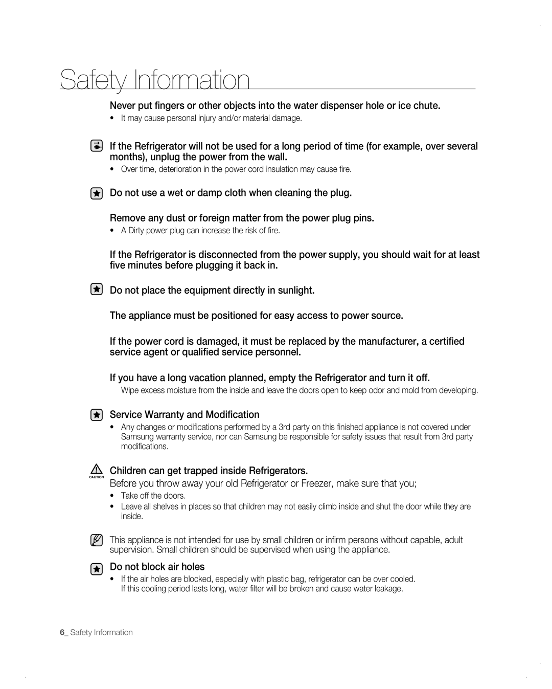 Samsung RF26VAB user manual Safety Information 