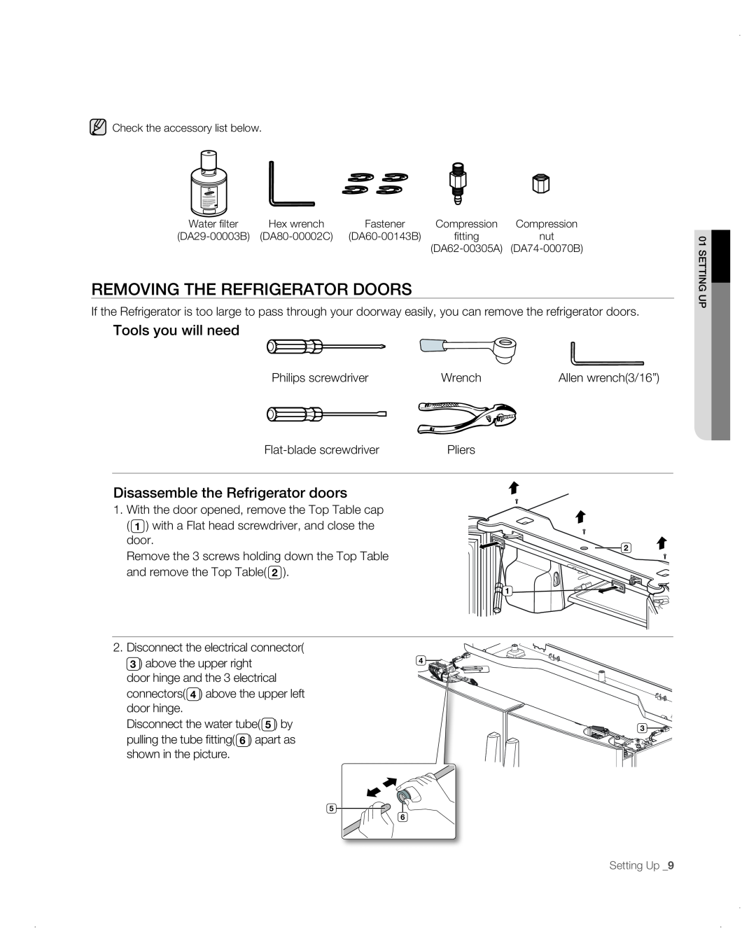 Samsung RF26VAB user manual Removing the refrigerator doors, Tools you will need, Disassemble the Refrigerator doors 