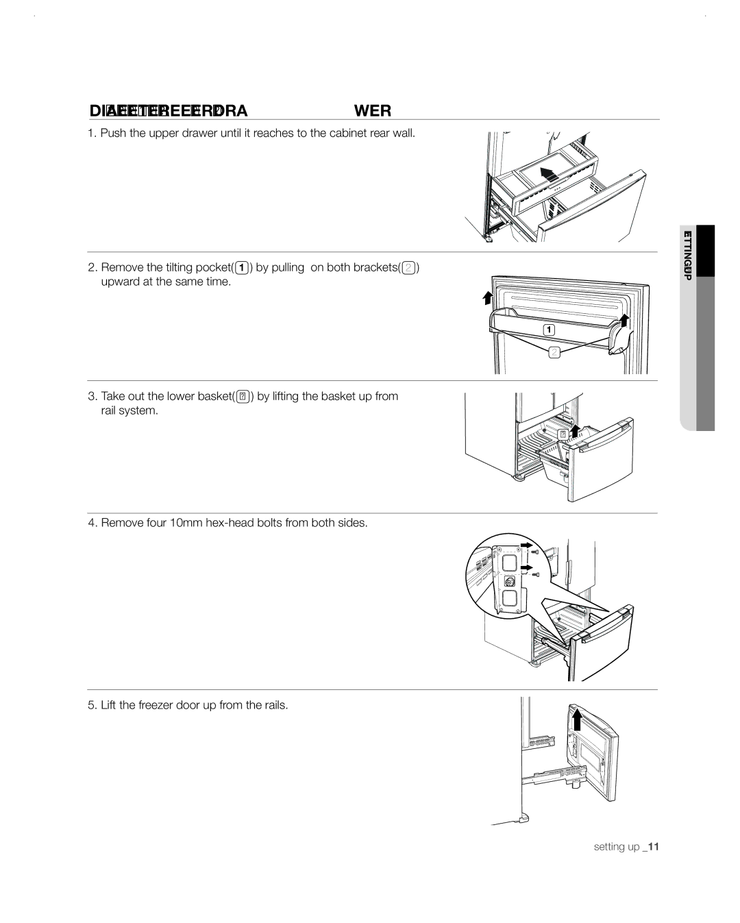 Samsung RF26VABBP user manual Disassemble the freezer drawer 