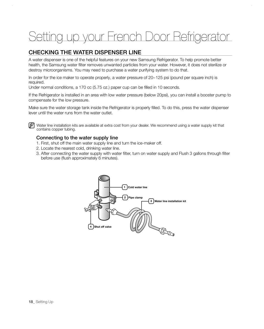 Samsung RF26VABBP user manual Checking the Water Dispenser Line, Connecting to the water supply line 