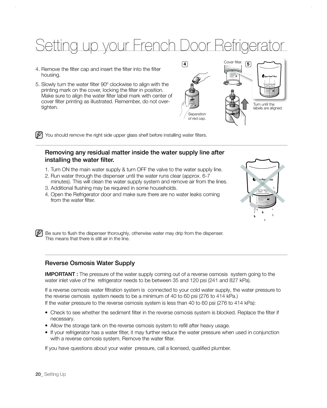 Samsung RF26VABBP user manual Reverse Osmosis Water Supply 