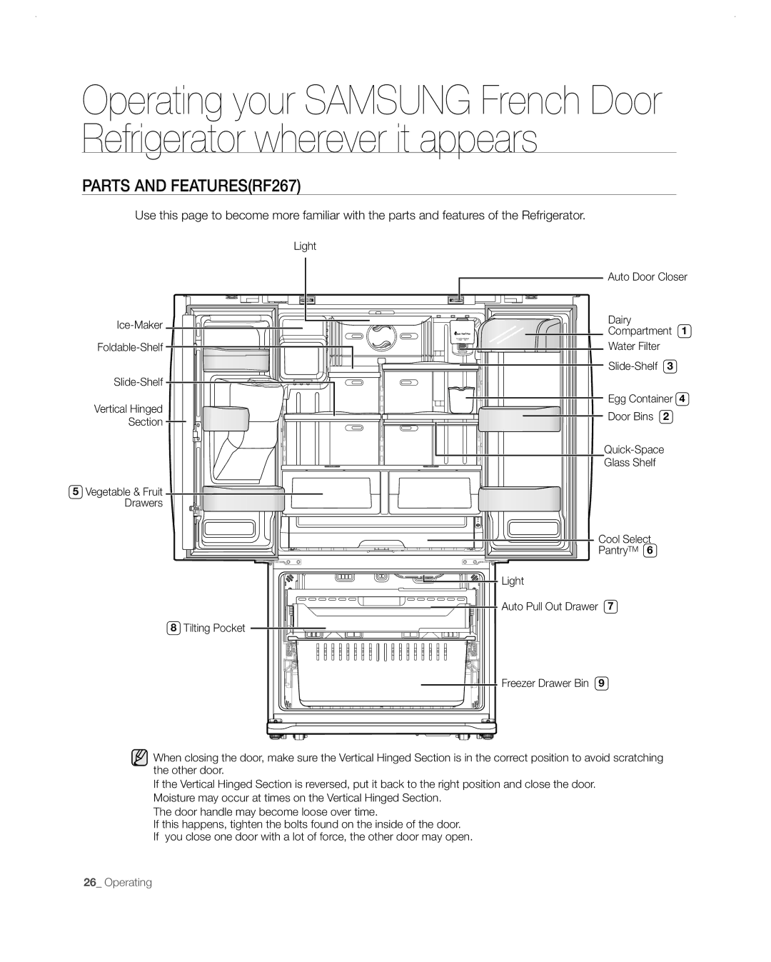 Samsung RF26VABBP user manual Parts and FEATURESRF267 