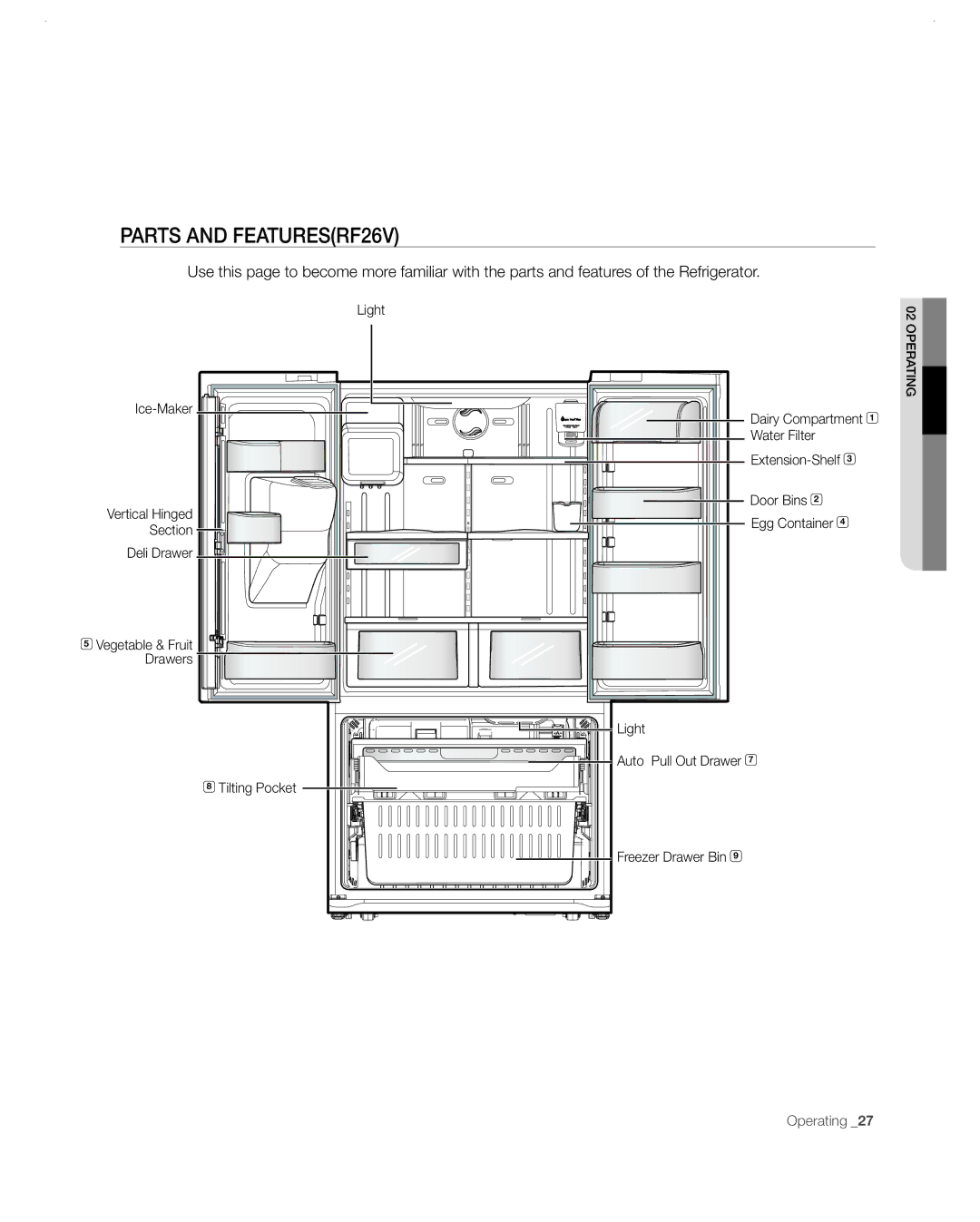 Samsung RF26VABBP user manual Parts and FEATURESRF26V 