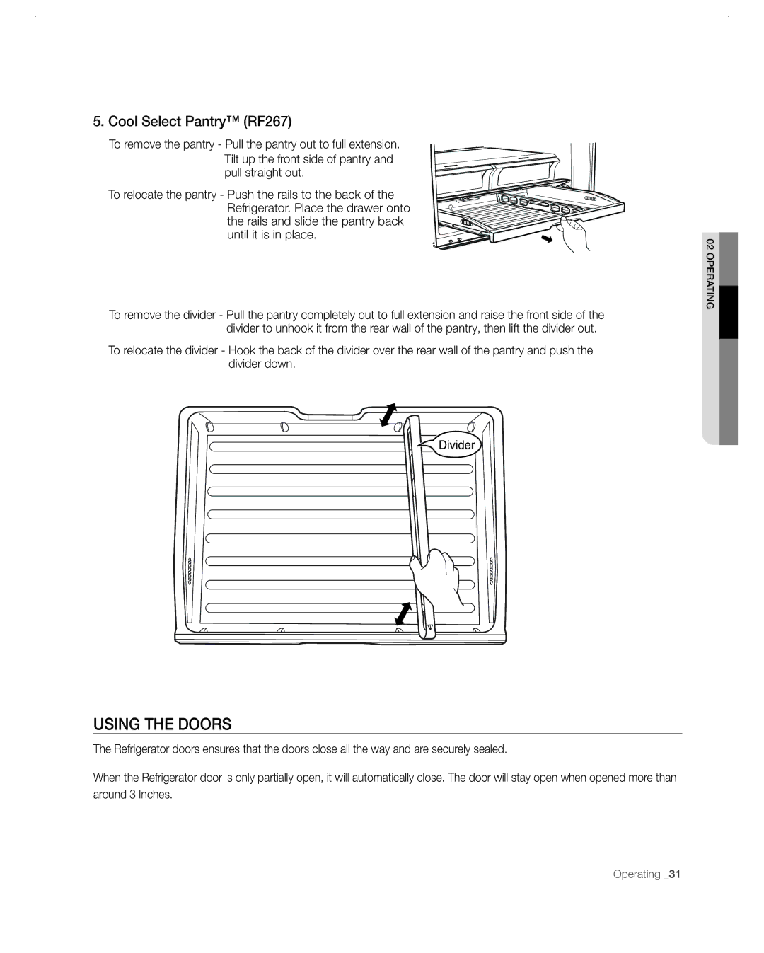 Samsung RF26VABBP user manual Using the Doors, Cool Select Pantry RF267 