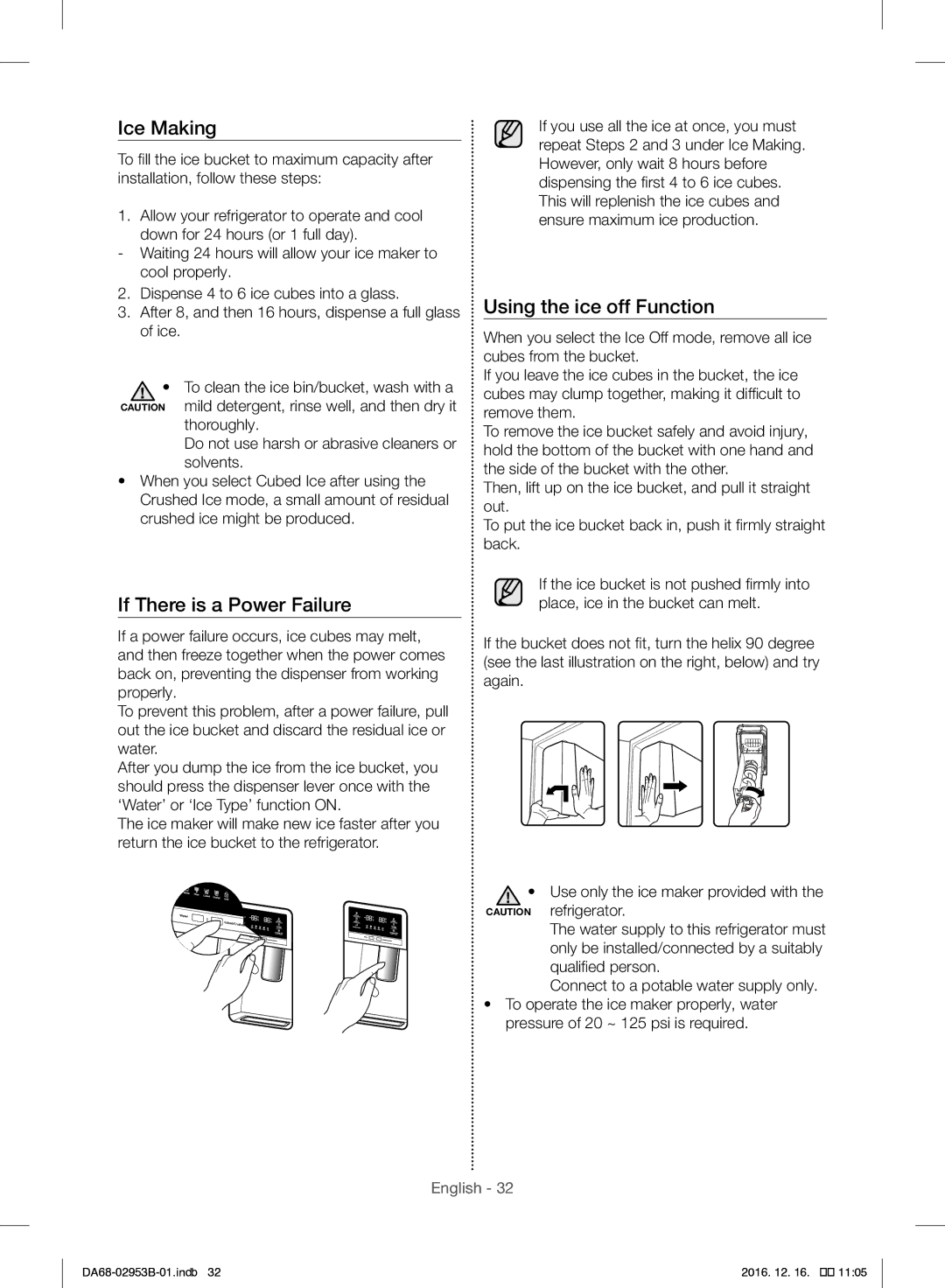 Samsung RF28HFEDBSR/ML manual Ice Making, If There is a Power Failure, Using the ice off Function 