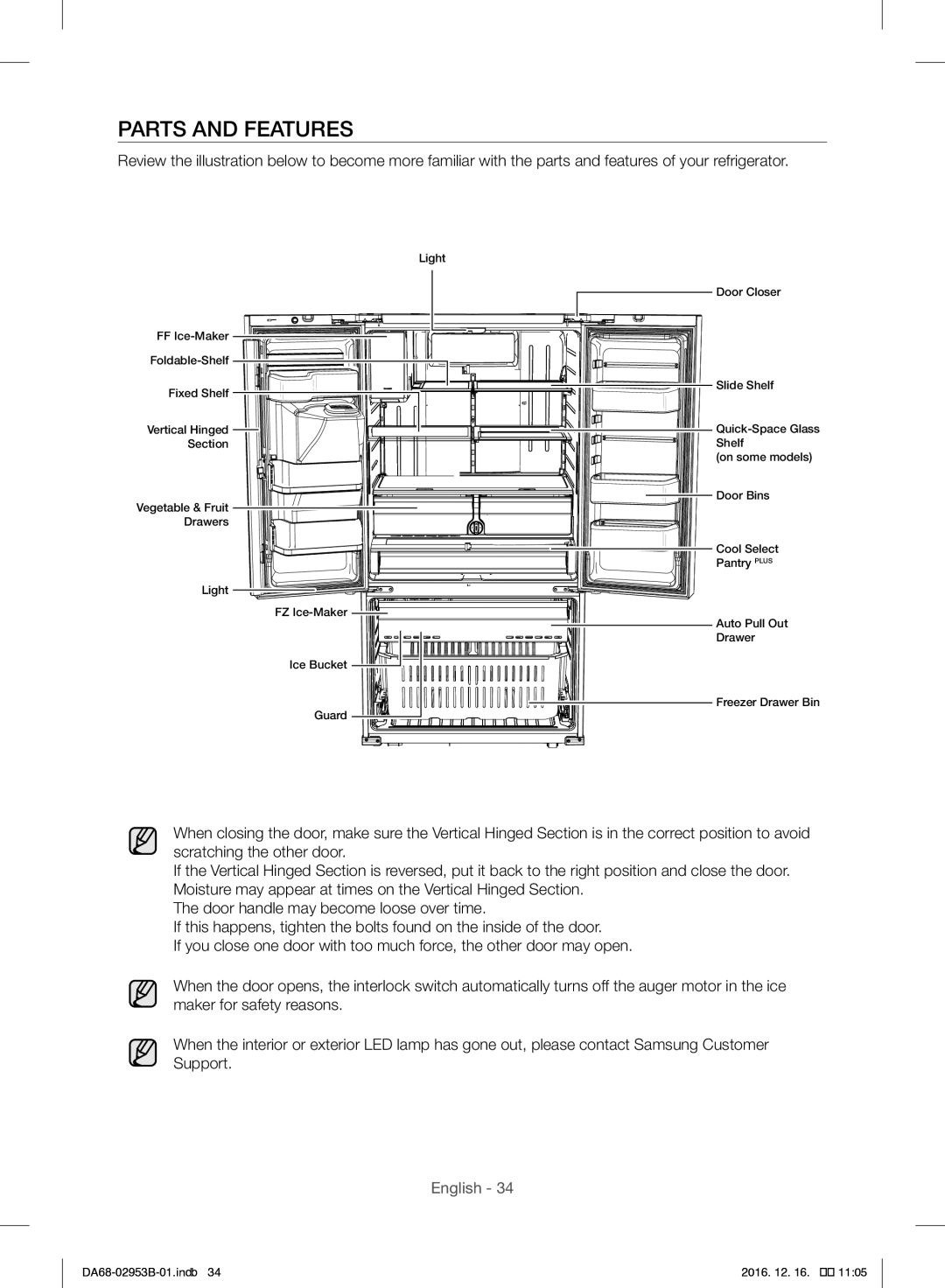 Samsung RF28HFEDBSR/ML manual Parts and Features 