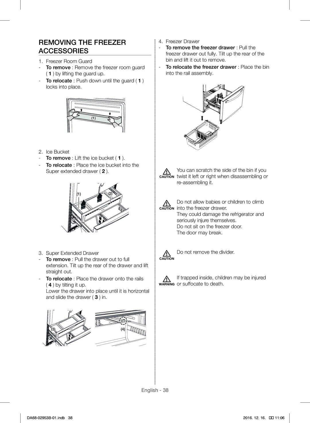 Samsung RF28HFEDBSR/ML manual Removing the Freezer Accessories 