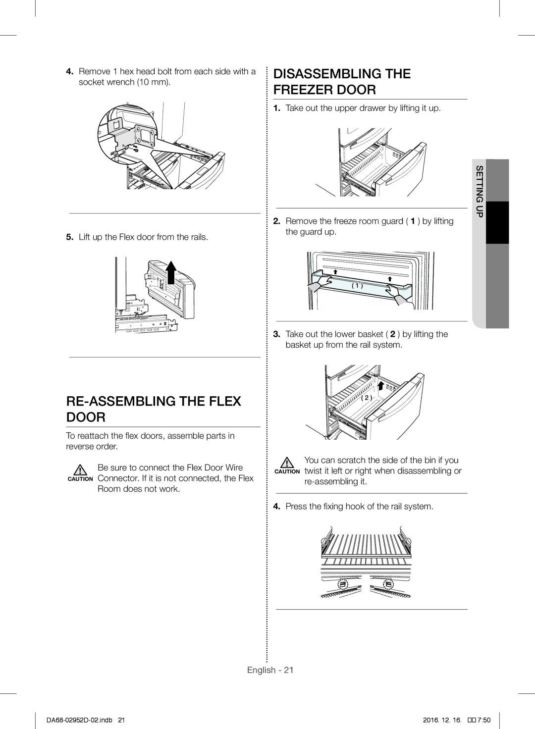 Samsung RF28HMEDBSR/ML manual Disassembling Freezer Door, RE-ASSEMBLING the Flex Door 