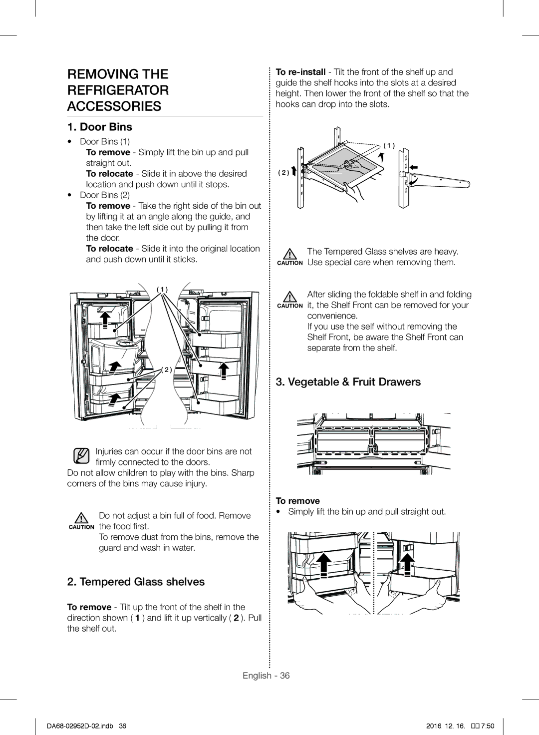 Samsung RF28HMEDBSR/ML Removing Refrigerator Accessories, Door Bins, Tempered Glass shelves, Vegetable & Fruit Drawers 