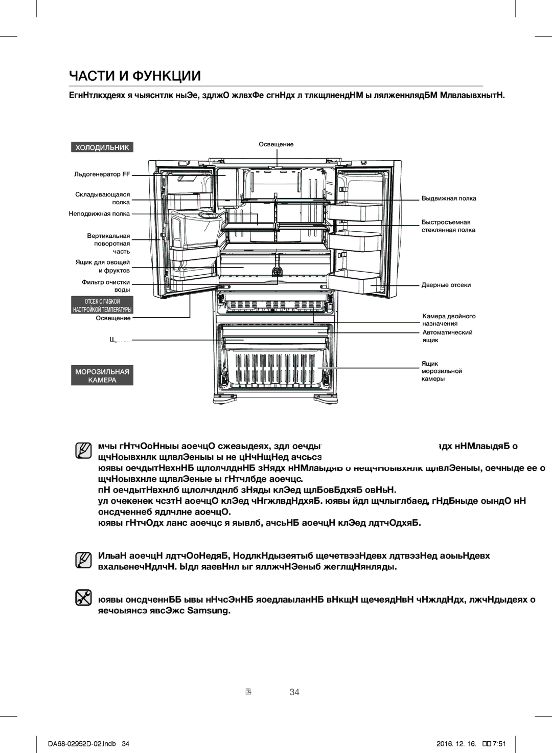 Samsung RF28HMEDBSR/ML manual Части И Функции, Холодильник 