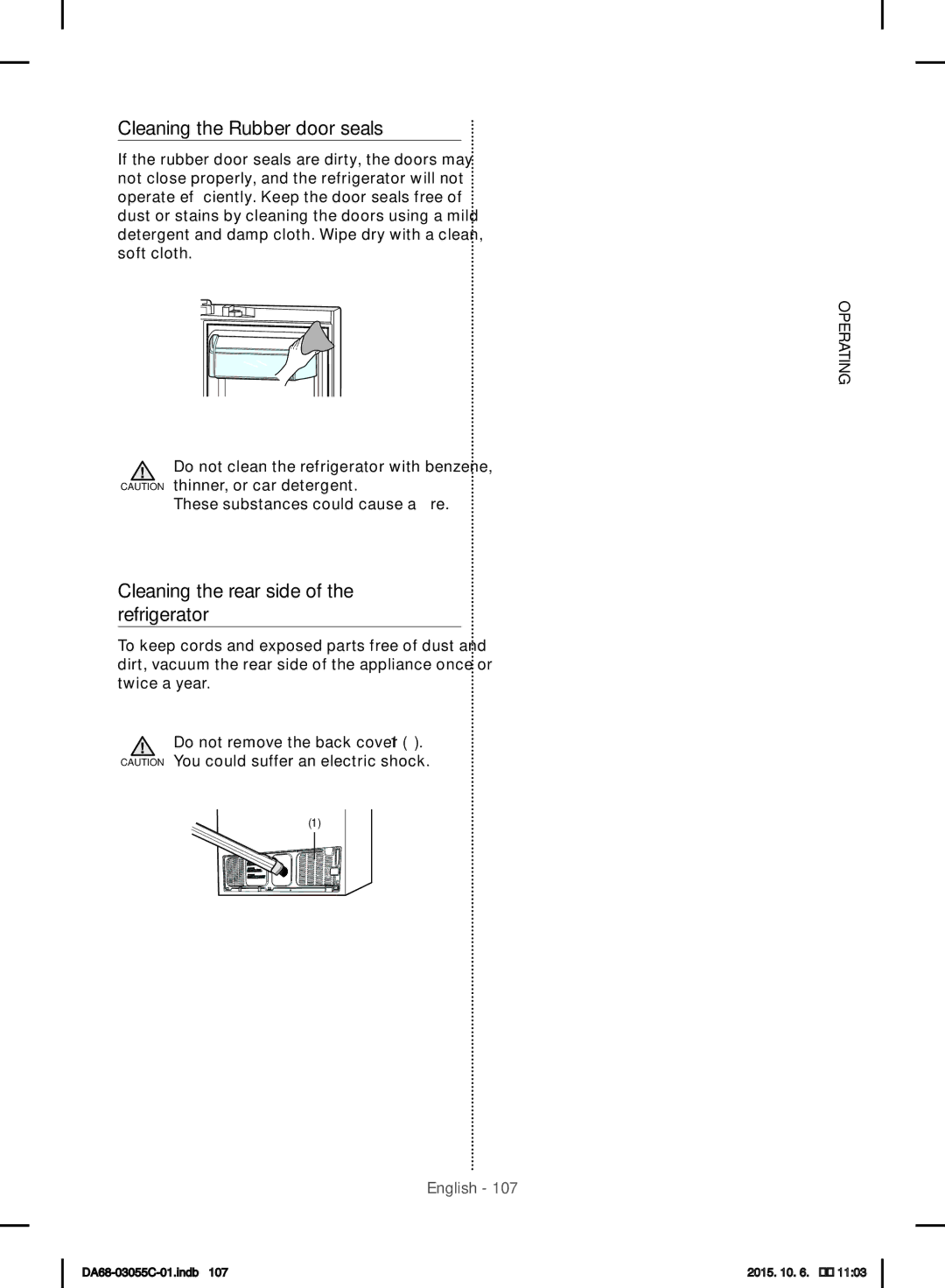 Samsung RF28HMELBSR/ML manual Cleaning the Rubber door seals, Cleaning the rear side of the refrigerator 