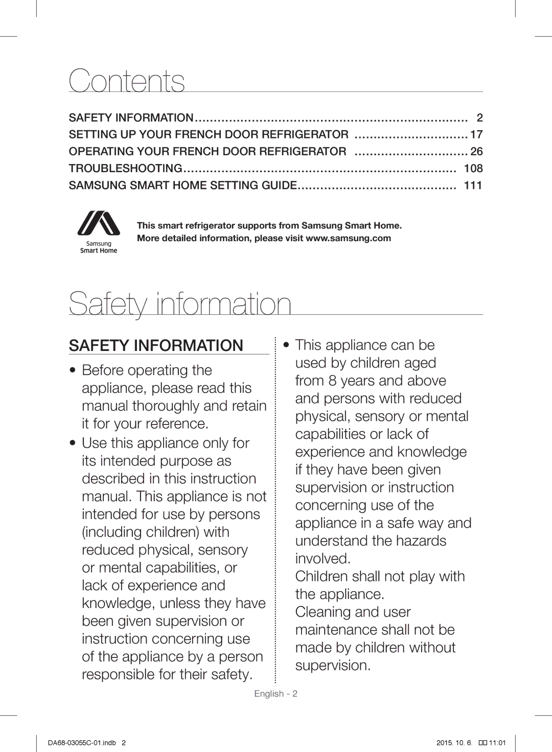 Samsung RF28HMELBSR/ML manual Contents 