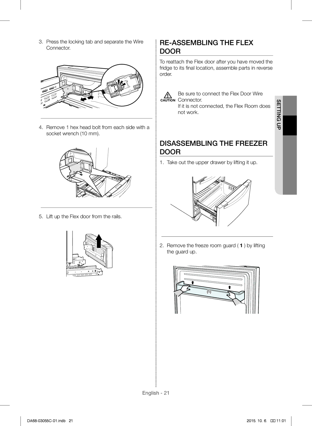 Samsung RF28HMELBSR/ML manual RE-ASSEMBLING the Flex Door, Disassembling the Freezer Door 