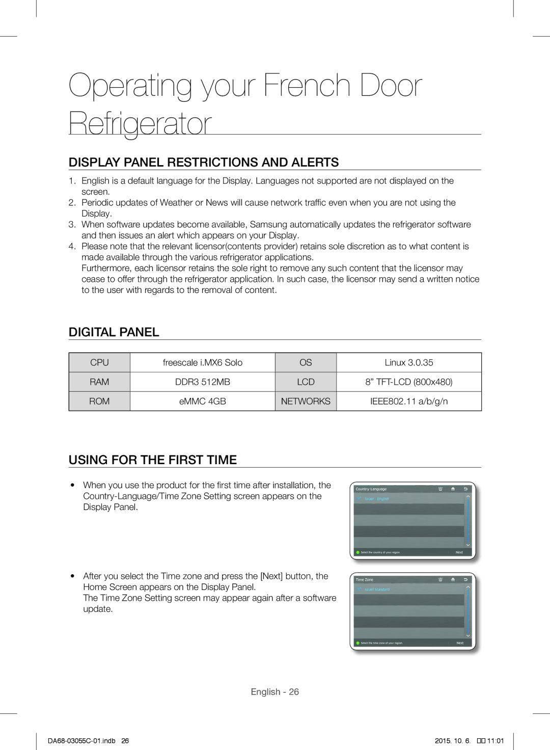 Samsung RF28HMELBSR/ML manual Display Panel Restrictions and Alerts, Digital Panel, Using for the First Time 