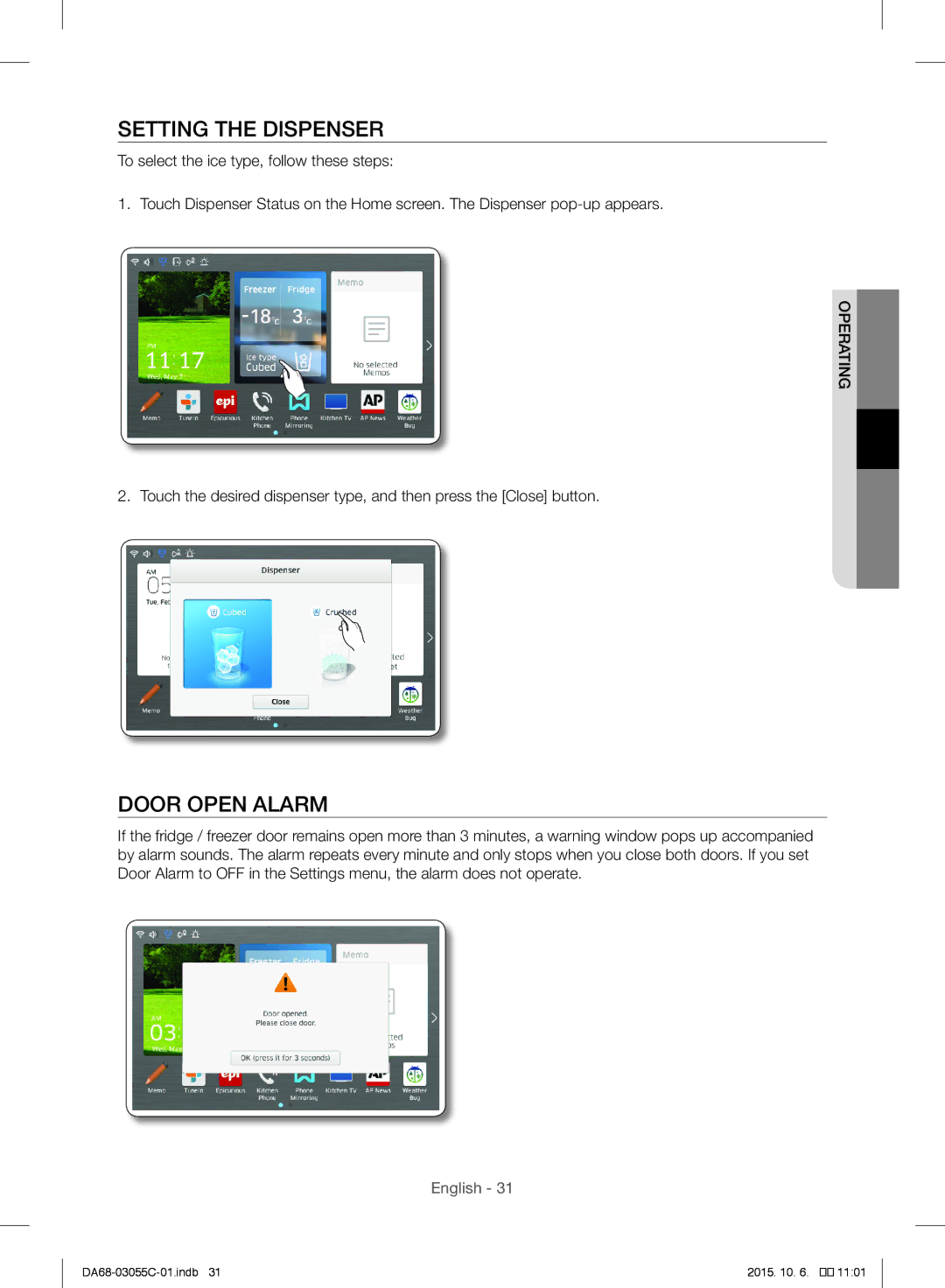 Samsung RF28HMELBSR/ML manual Setting the Dispenser, Door Open Alarm 