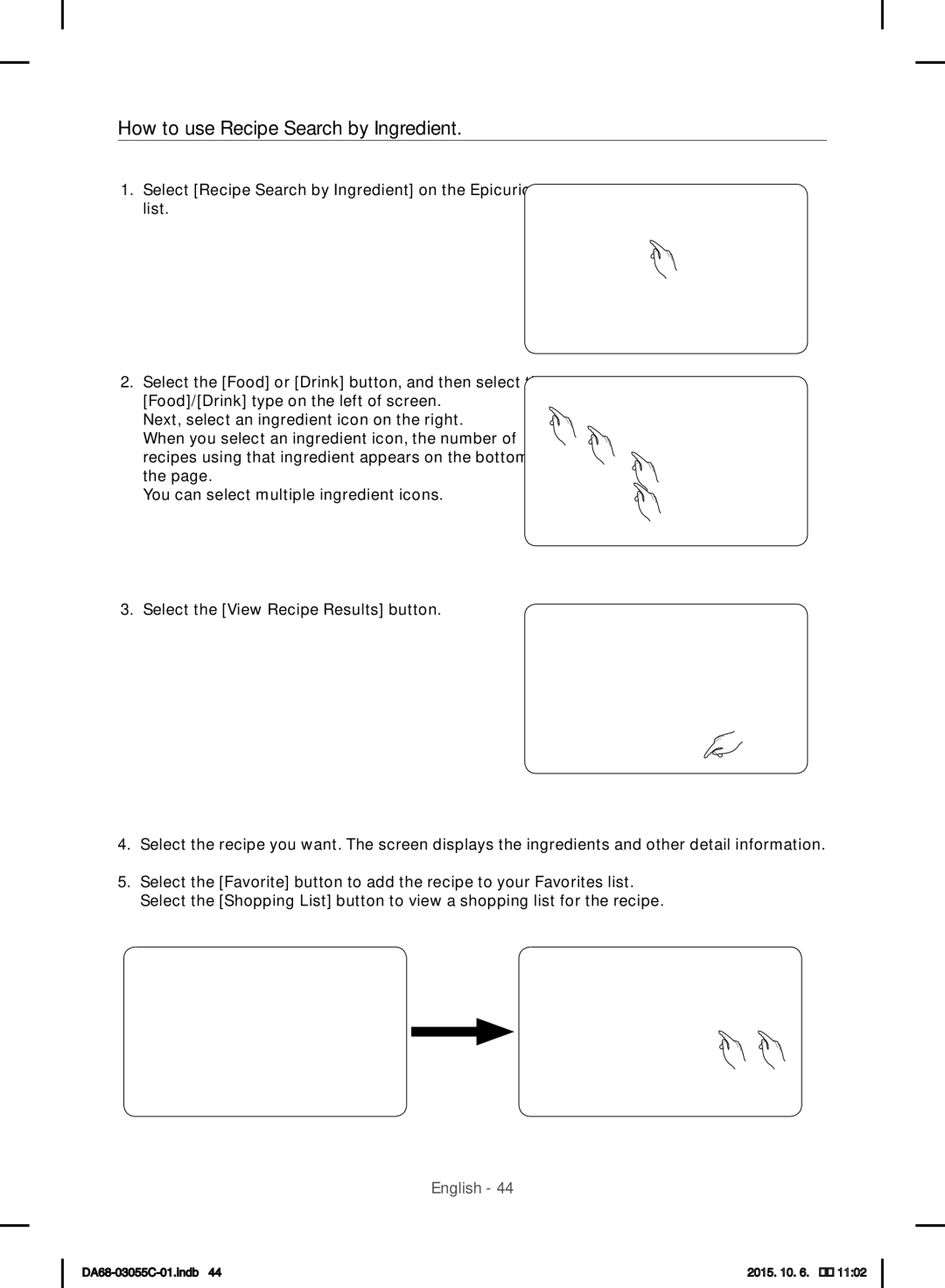 Samsung RF28HMELBSR/ML manual How to use Recipe Search by Ingredient 