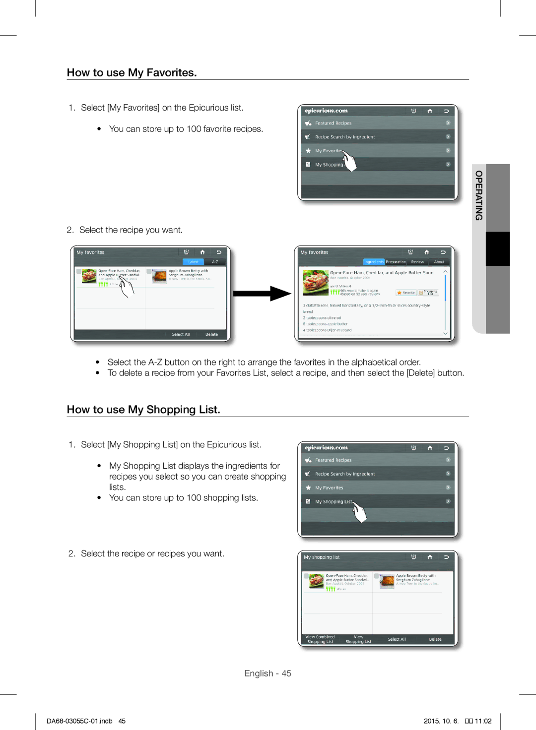 Samsung RF28HMELBSR/ML manual How to use My Favorites, How to use My Shopping List 