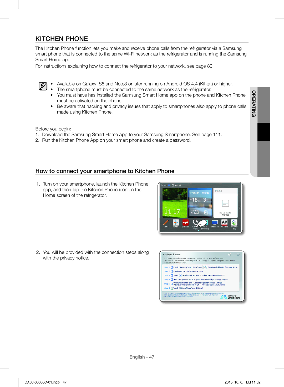 Samsung RF28HMELBSR/ML manual How to connect your smartphone to Kitchen Phone 