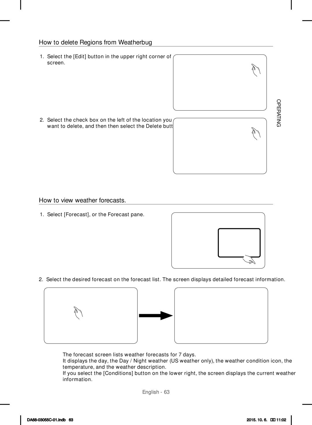 Samsung RF28HMELBSR/ML manual How to delete Regions from Weatherbug, How to view weather forecasts 