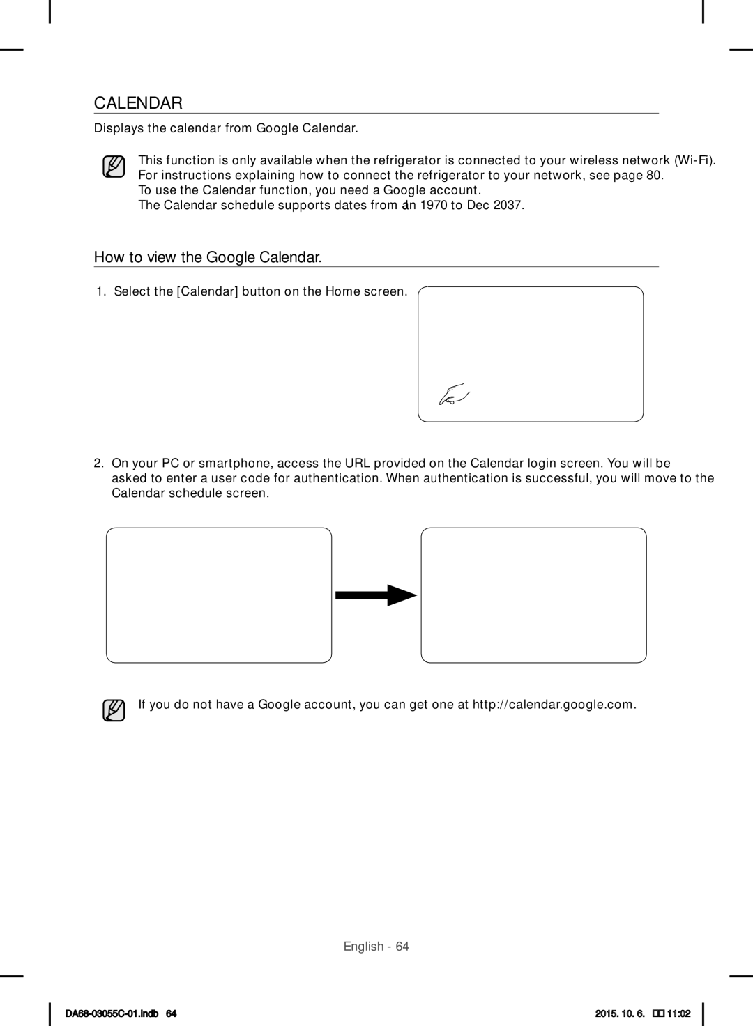 Samsung RF28HMELBSR/ML manual How to view the Google Calendar, Displays the calendar from Google Calendar 