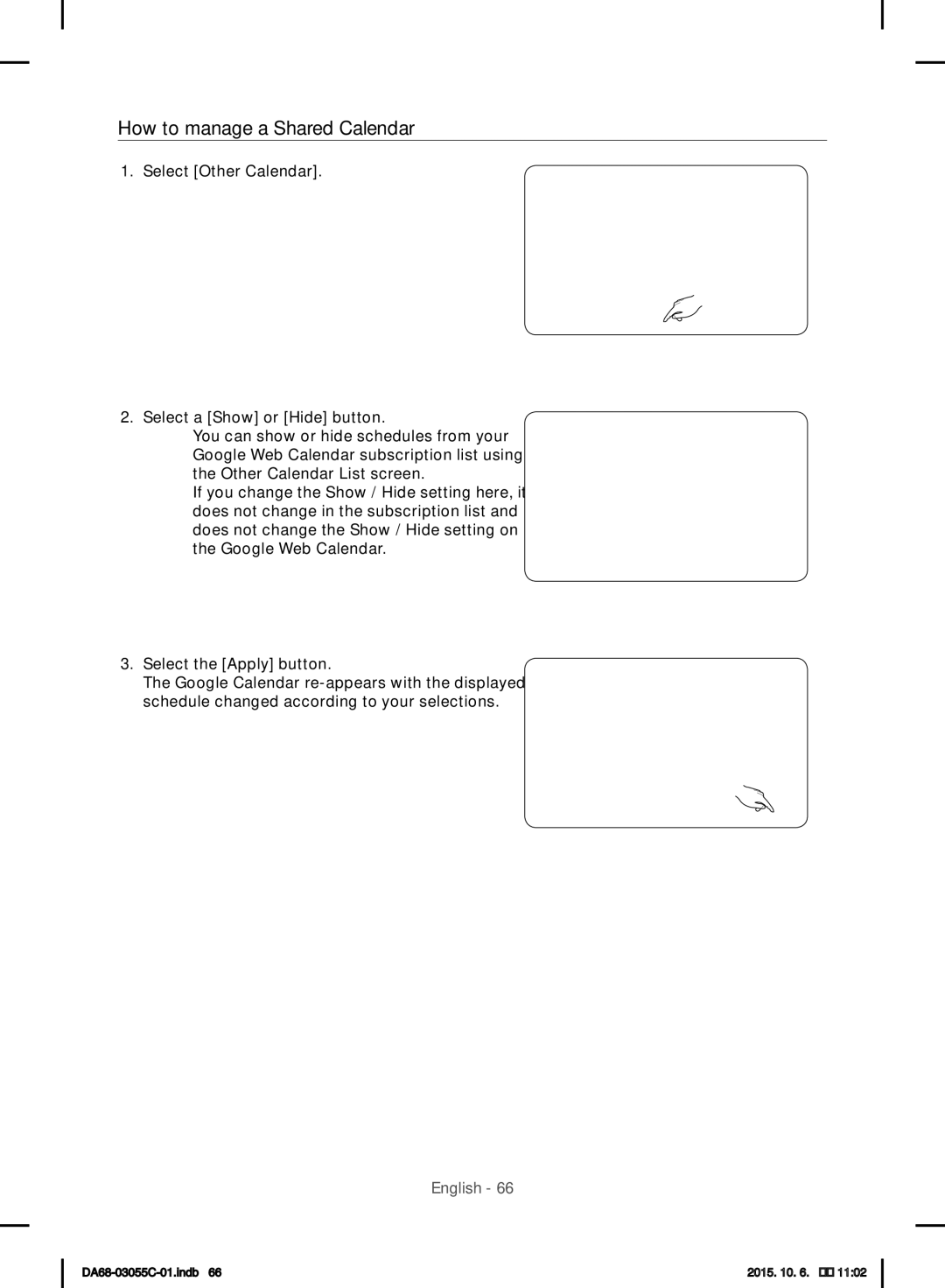 Samsung RF28HMELBSR/ML manual How to manage a Shared Calendar 