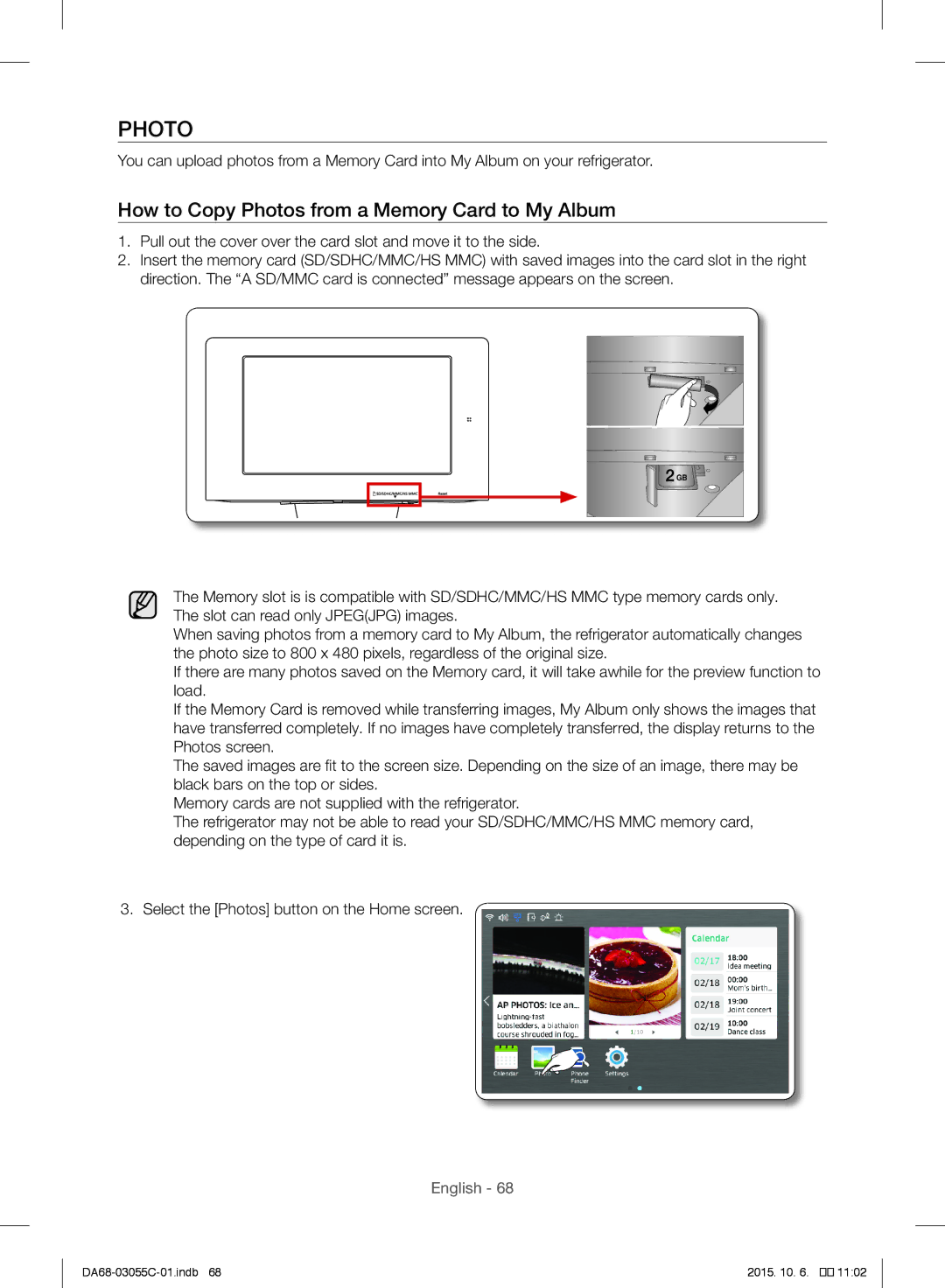 Samsung RF28HMELBSR/ML manual How to Copy Photos from a Memory Card to My Album 