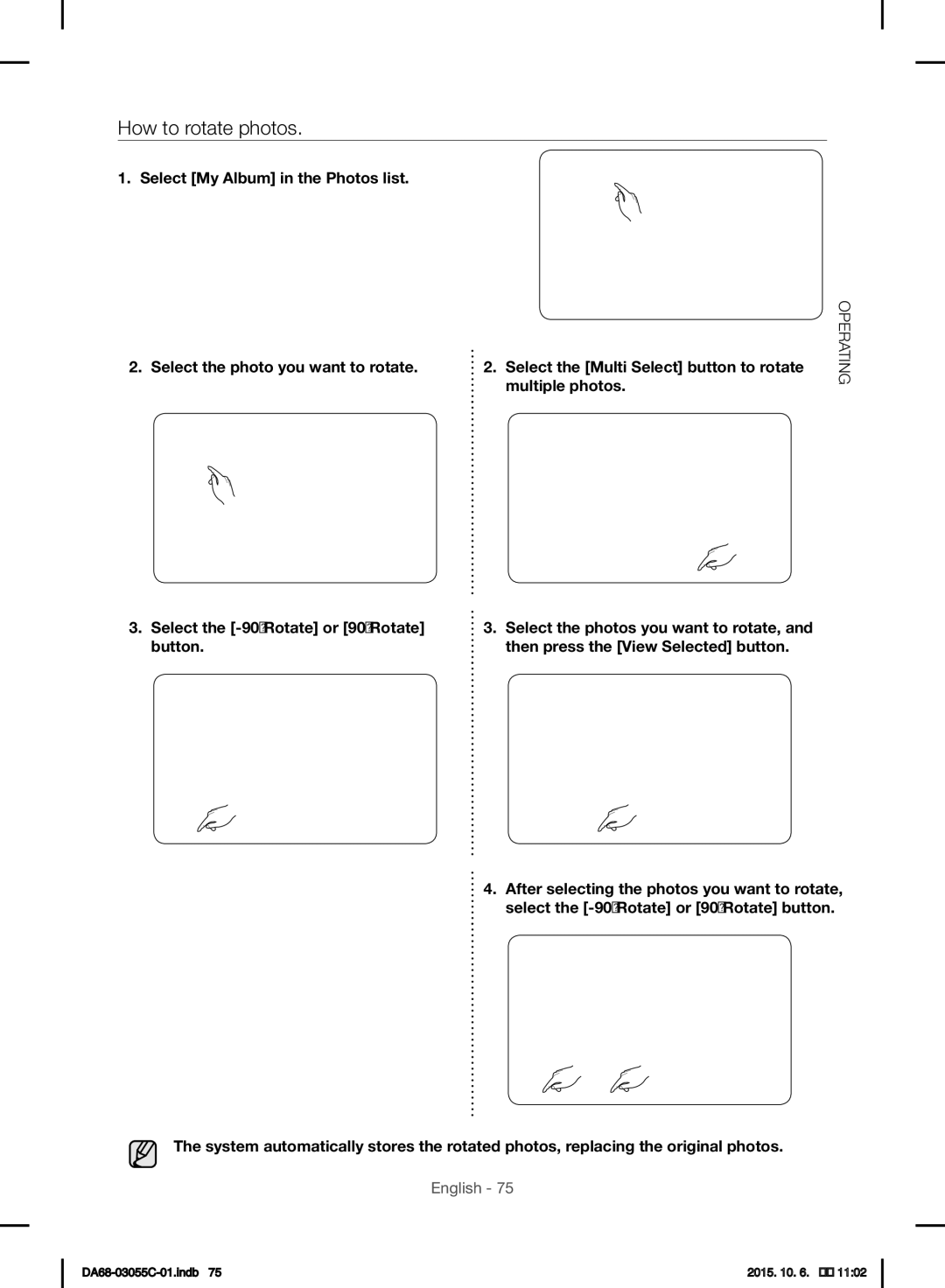 Samsung RF28HMELBSR/ML manual How to rotate photos, Button 