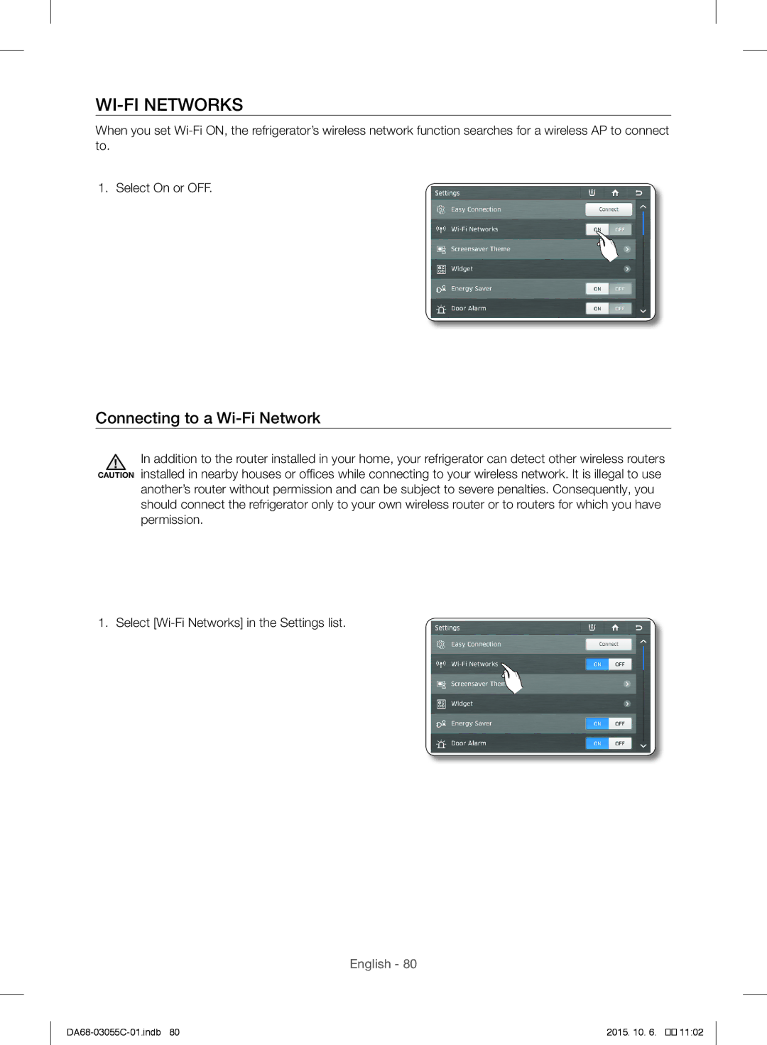 Samsung RF28HMELBSR/ML manual WI-FI Networks, Connecting to a Wi-Fi Network 