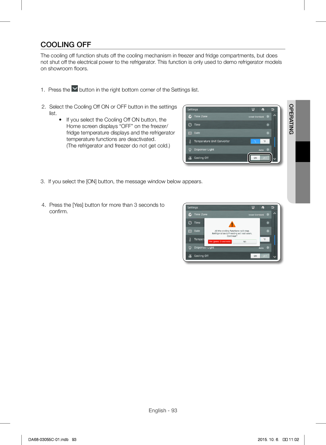 Samsung RF28HMELBSR/ML manual Cooling OFF 