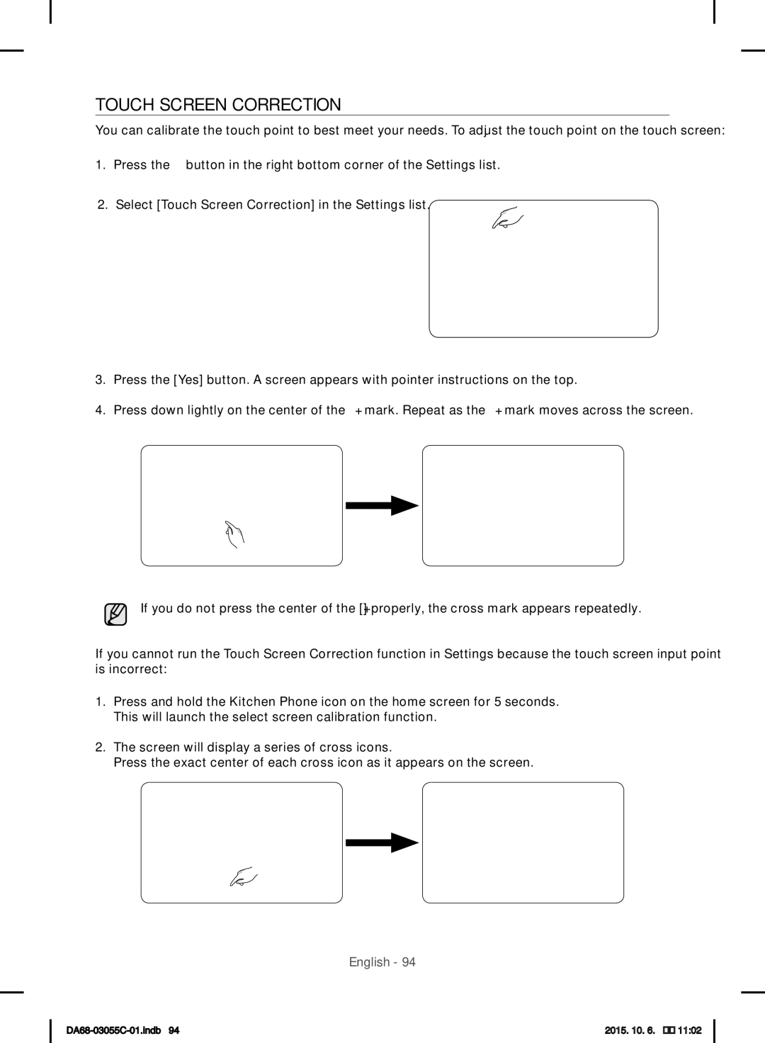 Samsung RF28HMELBSR/ML manual Touch Screen Correction 