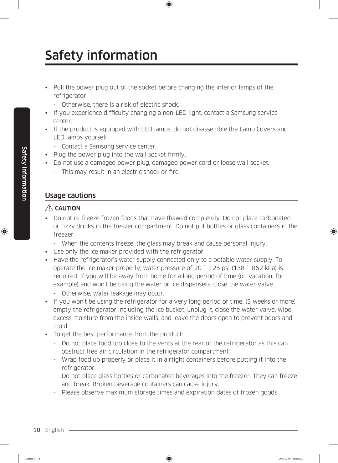 Samsung RF28K9070SR/ML manual Usage cautions 