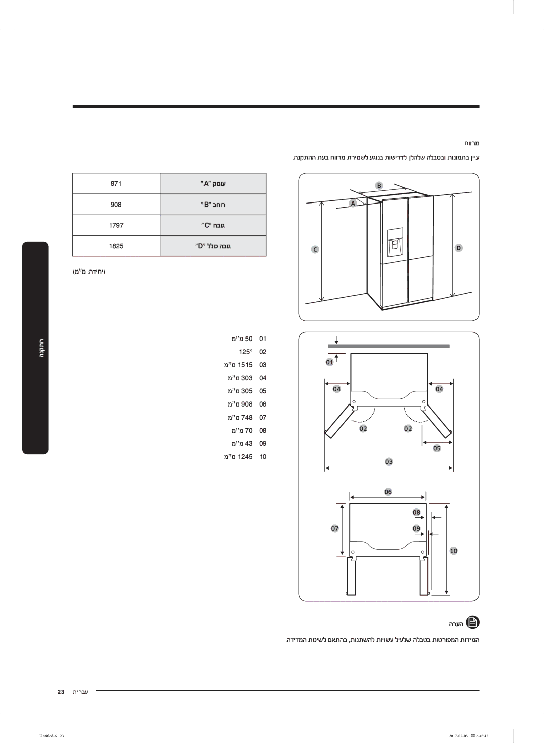 Samsung RF28K9070SR/ML manual 871, קמוע, ממ הדיחי, חוורמ 