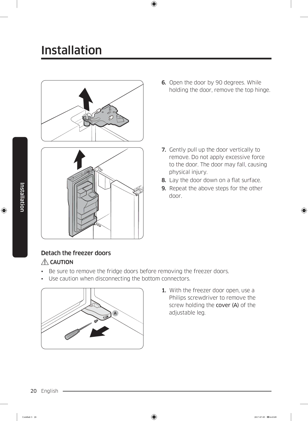 Samsung RF28K9070SR/ML manual Detach the freezer doors 