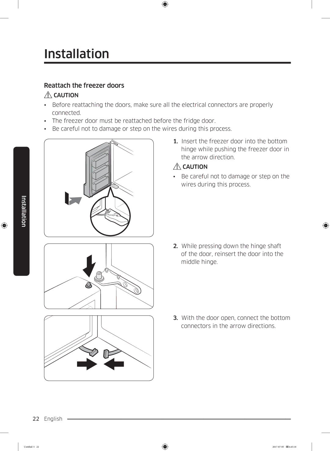 Samsung RF28K9070SR/ML manual Reattach the freezer doors 