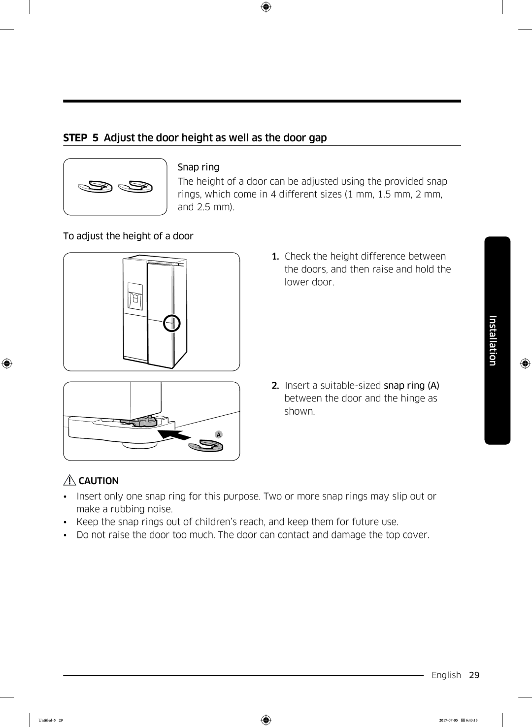 Samsung RF28K9070SR/ML manual Adjust the door height as well as the door gap 