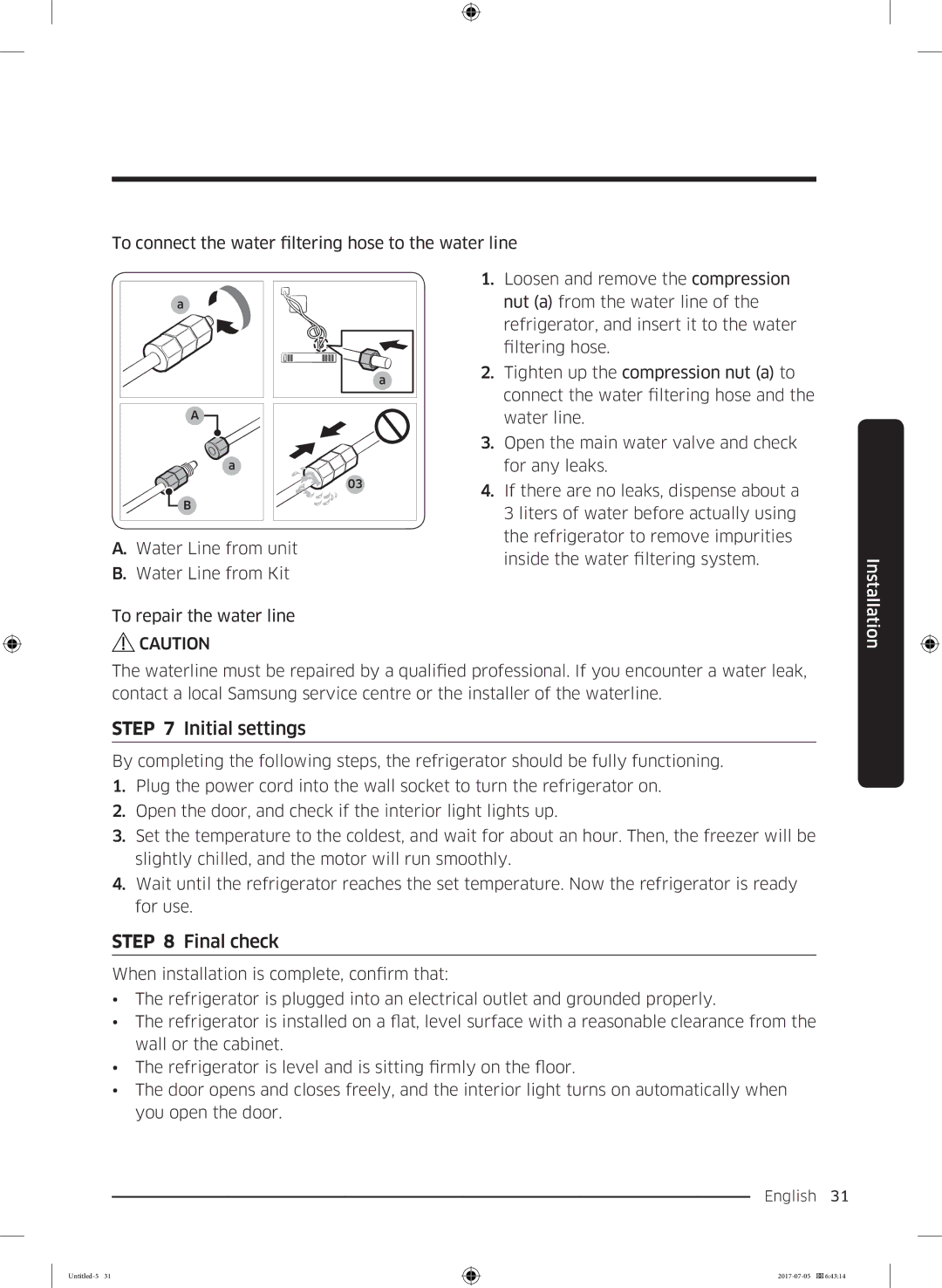 Samsung RF28K9070SR/ML manual Initial settings, Final check 